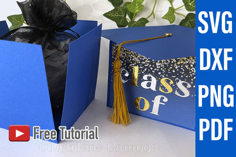 ANY YEAR Graduation Cap Gift Box | Die Cut Files | SVG, DXF | Royal Blue | Free Tutorial SVG Marlene Campos 