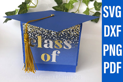 ANY YEAR Graduation Cap Gift Box | Die Cut Files | SVG, DXF | Royal Blue | Free Tutorial SVG Marlene Campos 