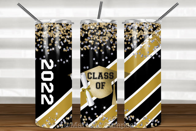 ANY YEAR Graduation Skinny Tumbler | Black, Gold Sublimation Marlene Campos 
