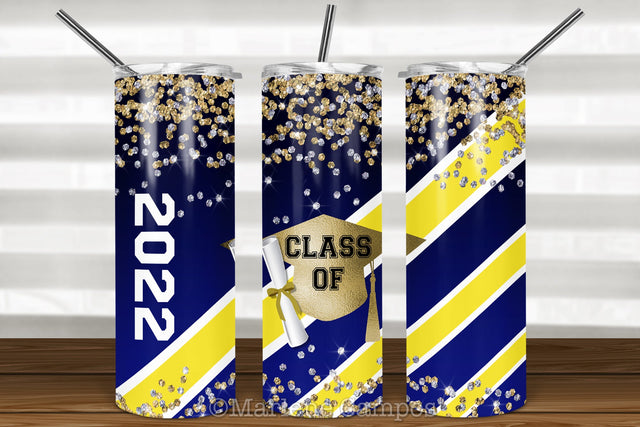ANY YEAR Graduation Skinny Tumbler | Navy blue and Yellow Sublimation Marlene Campos 