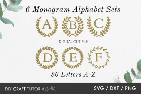 Aphabet Monogram SVG Bundle - 6 Wreath Designs SVG DIY Craft Tutorials 