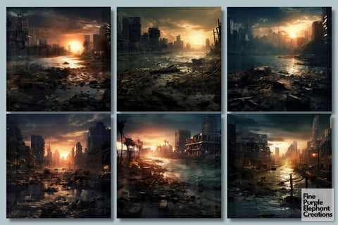 Apocalyptic City | Scary Halloween Digital Pattern Fine Purple Elephant Creations 
