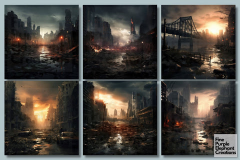 Apocalyptic City | Scary Halloween Digital Pattern Fine Purple Elephant Creations 