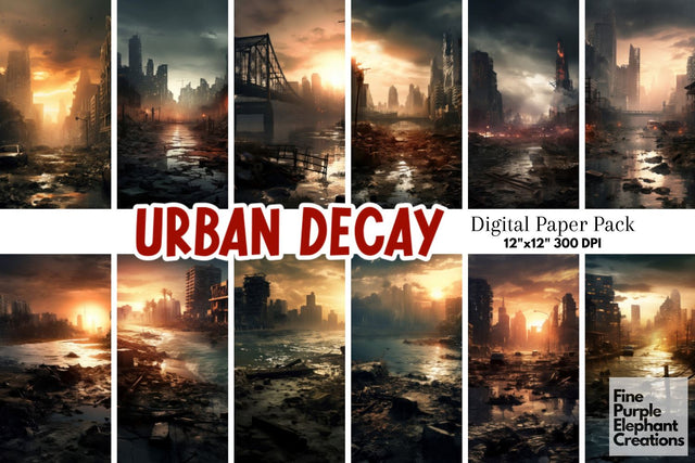 Apocalyptic City | Scary Halloween Digital Pattern Fine Purple Elephant Creations 