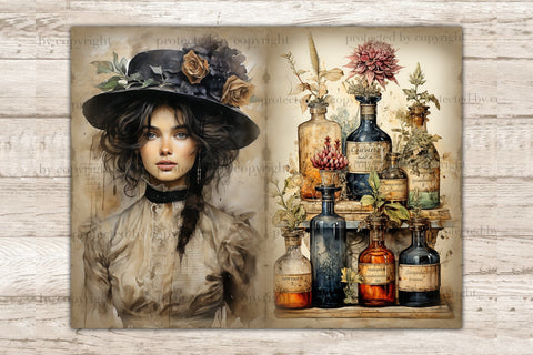 Apothecary Junk Journal Paper | Woman Digital Art SVG GlamArtZhanna 