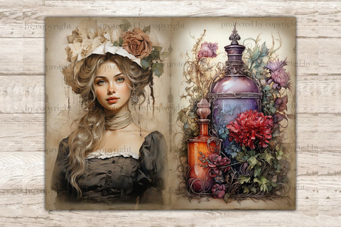 Apothecary Junk Journal Paper | Woman Digital Art SVG GlamArtZhanna 