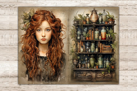 Apothecary Junk Journal Paper | Woman Digital Art SVG GlamArtZhanna 