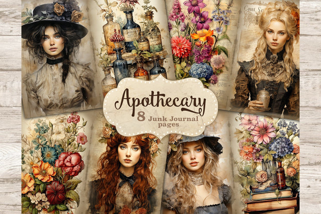 Apothecary Junk Journal Paper | Woman Digital Art SVG GlamArtZhanna 