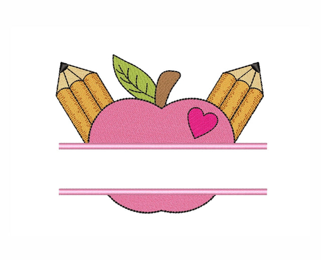 Apple and pencil embroidery design, Back to school embroidery file, 3 sizes Embroidery/Applique DESIGNS Nino Nadaraia 