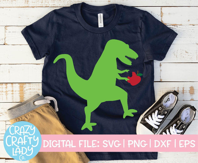 Apple Dinosaur | Back to School SVG Cut File SVG Crazy Crafty Lady Co. 