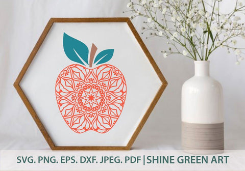 Apple Mandala SVG - Teacher Gift SVG Shine Green Art 