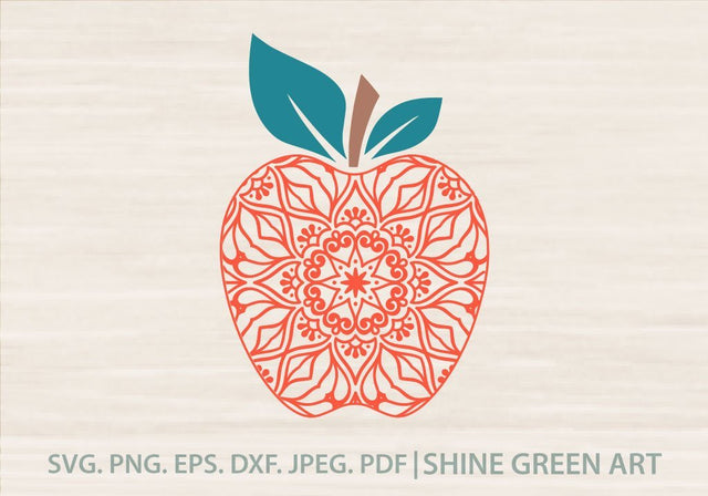 Apple Mandala SVG - Teacher Gift SVG Shine Green Art 