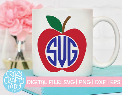 Apple Monogram Frame | Back to School SVG Cut File SVG Crazy Crafty Lady Co. 
