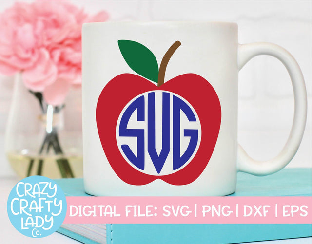 Apple Monogram Frame | Back to School SVG Cut File SVG Crazy Crafty Lady Co. 
