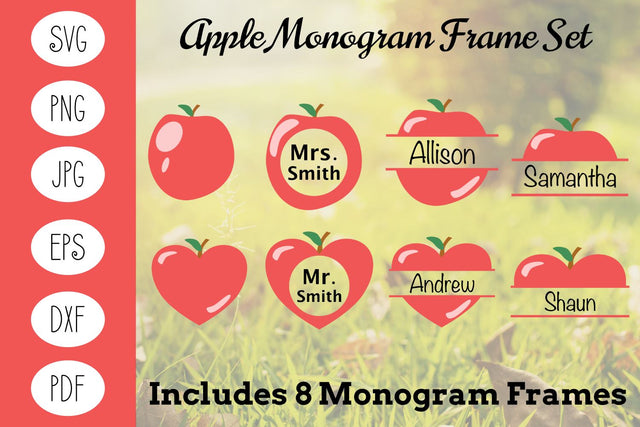 Apple Monogram Frame Set | Monogram Frame SVG | Monogram SVG SVG Angel Lynne Designs 
