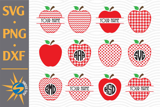 Apple Pattern Monogram SVG, PNG, DXF Digital Files Include SVG SVGStoreShop 