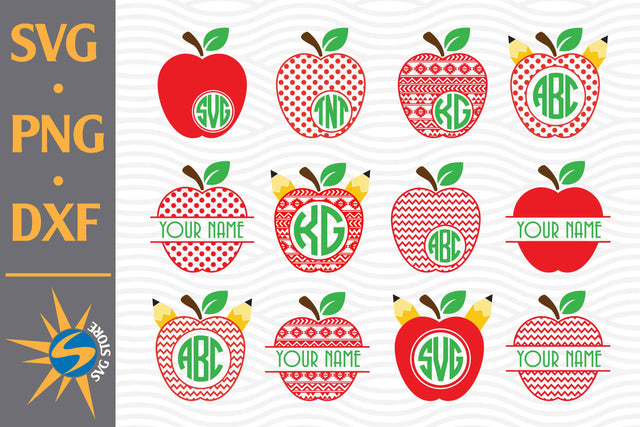 Apple Pattern Monogram SVG, PNG, DXF Digital Files Include SVG SVGStoreShop 