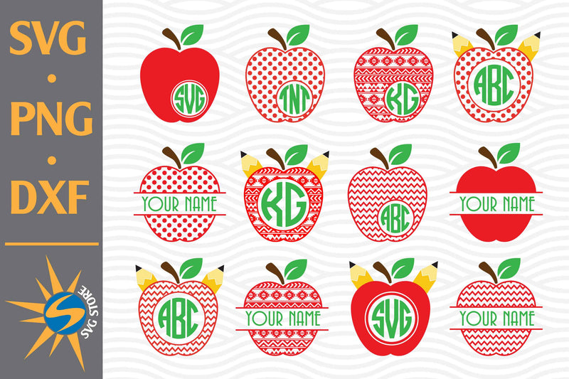 Apple Pattern Monogram SVG, PNG, DXF Digital Files Include - So Fontsy