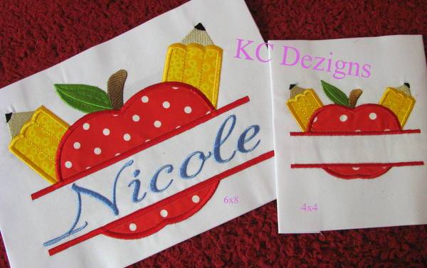 Apple Pencil Monogram Embroidery/Applique DESIGNS KC Dezigns 