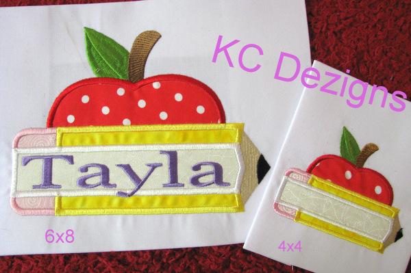 Apple Pencil Split Monogram Embroidery/Applique DESIGNS KC Dezigns 