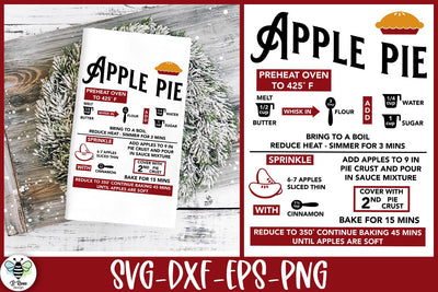 Apple Pie Recipe SVG | Holiday Baking Tea Towel PNG SVG B Renee Design 