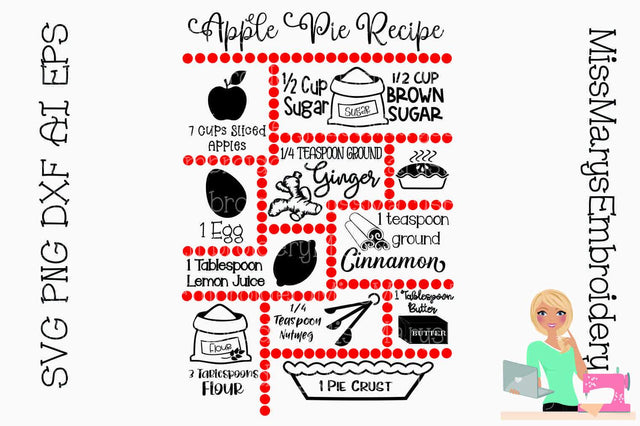 Apple Pie Recipe SVG MissMarysEmbroidery 