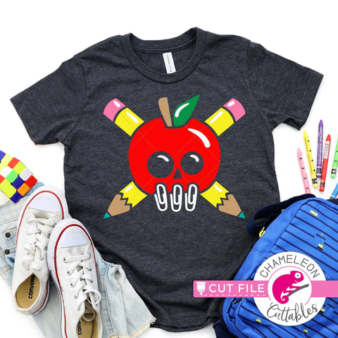 Apple skull with pencils svg png dxf SVG Chameleon Cuttables 
