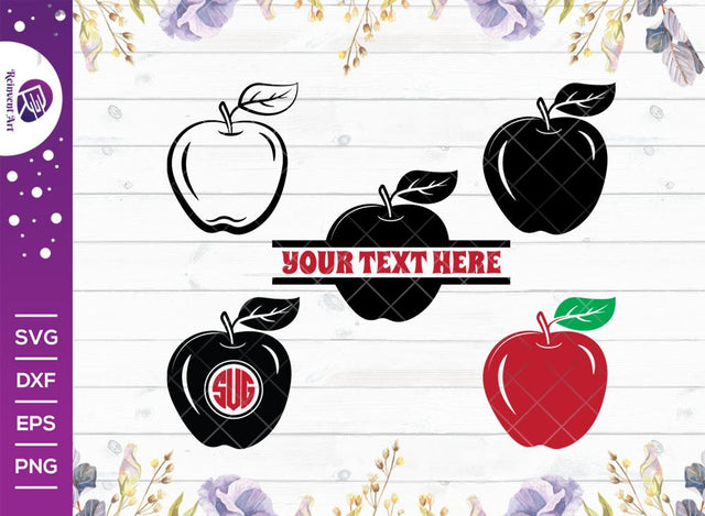 Apple SVG Cut Files | Back To School SVG | Split Monogram | Eps | Dxf | Png | SVG Reinvent Art 