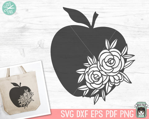 Apple SVG file, Floral Apple SVG, Teacher Gift svg, Teacher Shirt svg, Apple Silhouette svg, Back to School, Fall, Autumn svg, Flowers svg SVG Wild Pilot 