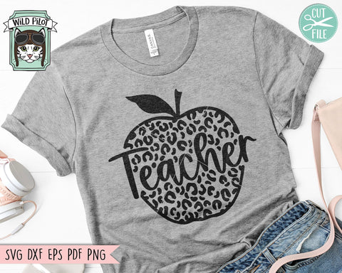 Apple SVG, Teacher Shirt SVG, Teacher Gift SVG, Leopard SVG SVG Wild Pilot 