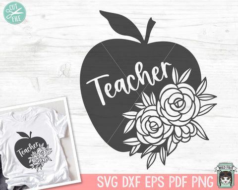 Apple SVG, Teacher SVG, Teacher Gift svg, Teacher Shirt svg, Floral Apple SVG, Back to School svg, Fall svg, Autumn svg, Flowers svg SVG Wild Pilot 