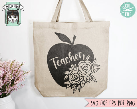 Apple SVG, Teacher SVG, Teacher Gift svg, Teacher Shirt svg, Floral Apple SVG, Back to School svg, Fall svg, Autumn svg, Flowers svg SVG Wild Pilot 