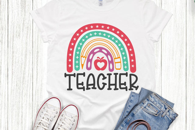Apple Teacher Rainbow SVG Cut File SVG Shine Green Art 