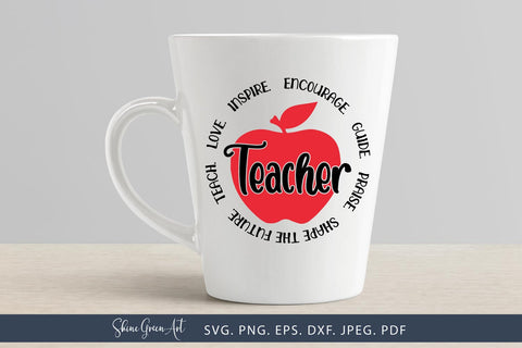Apple Teacher SVG - Teach Love Inspire Cut File SVG Shine Green Art 