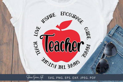 Apple Teacher SVG - Teach Love Inspire Cut File SVG Shine Green Art 