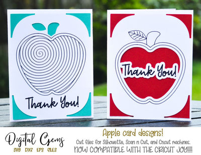 Apple, Thank you teacher card designs. SVG Digital Gems 
