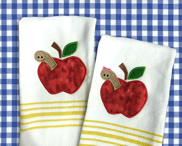 Apple with Worms Applique Embroidery Design Set Embroidery/Applique Designed by Geeks 
