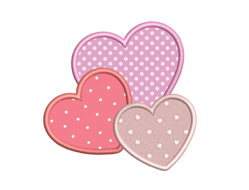 Applique Hearts Embroidery Design Valentines Embroidery File 4 Sizes Instant Download So Fontsy