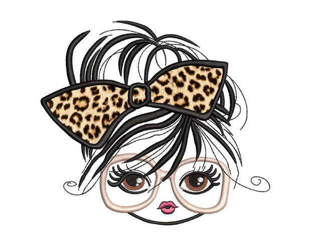 Applique Leopard Bow Girl Embroidery Design, 3 sizes, Instant Download Embroidery/Applique DESIGNS Nino Nadaraia 