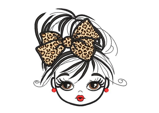 Applique Leopard Bow Girl Embroidery Design, 4 sizes Embroidery/Applique DESIGNS Nino Nadaraia 