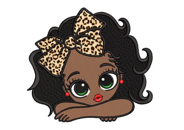 Applique Leopard Bow Girl Machine Embroidery Design, 4 sizes Embroidery/Applique DESIGNS Nino Nadaraia 