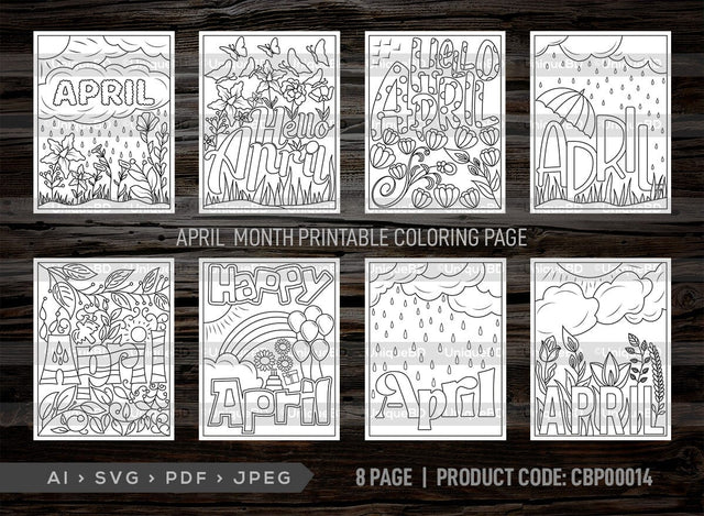 April Month Printable Coloring Page Bundle, PDF Colouring Book, Instant Download, CBP00014 SVG ETC Craft 