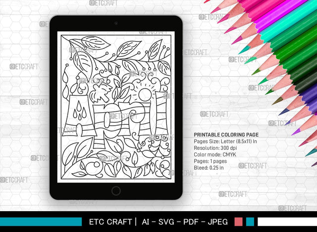 April Month Printable Coloring Page, PDF Colouring Book, Instant Download, CBP00014 SVG ETC Craft 