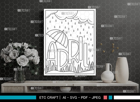 April Month Printable Coloring Page, PDF Colouring Book, Instant Download, CBP00014 SVG ETC Craft 