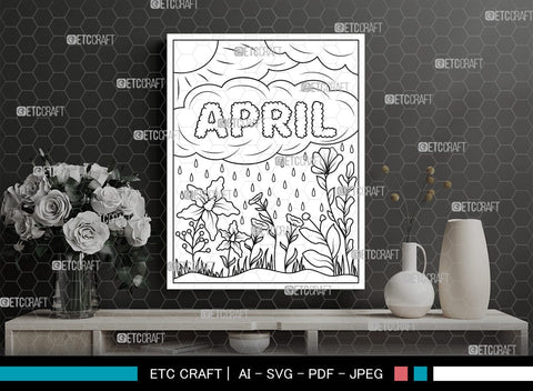 April Month Printable Coloring Page, PDF Colouring Book, Instant Download, CBP00014 SVG ETC Craft 