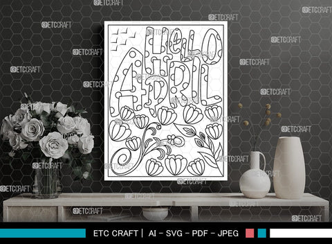 April Month Printable Coloring Page, PDF Colouring Book, Instant Download, CBP00014 SVG ETC Craft 