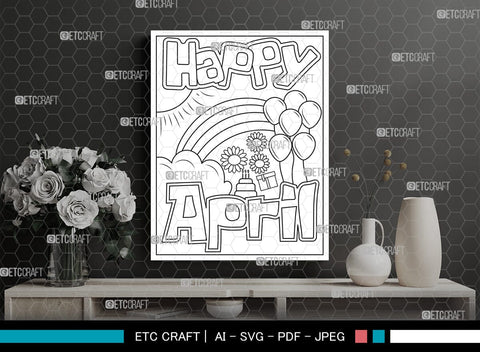 April Month Printable Coloring Page, PDF Colouring Book, Instant Download, CBP00014 SVG ETC Craft 