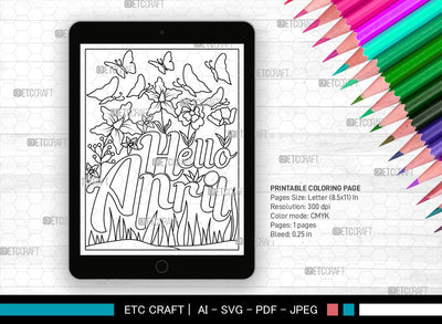 April Month Printable Coloring Page, PDF Colouring Book, Instant Download, CBP00014 SVG ETC Craft 