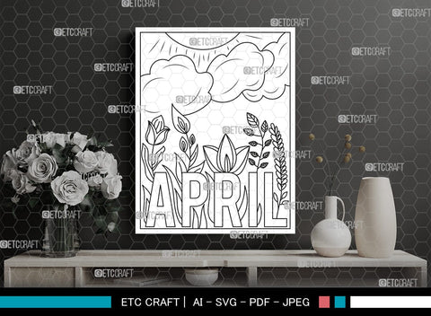April Month Printable Coloring Page, PDF Colouring Book, Instant Download, CBP00014 SVG ETC Craft 