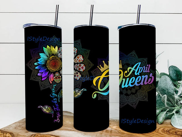 April Queens Tumbler Png, April Queens 20 oz Skinny Digital Design Instant Download, Black Woman Tumbler PNG Sublimation iStyleDesign 
